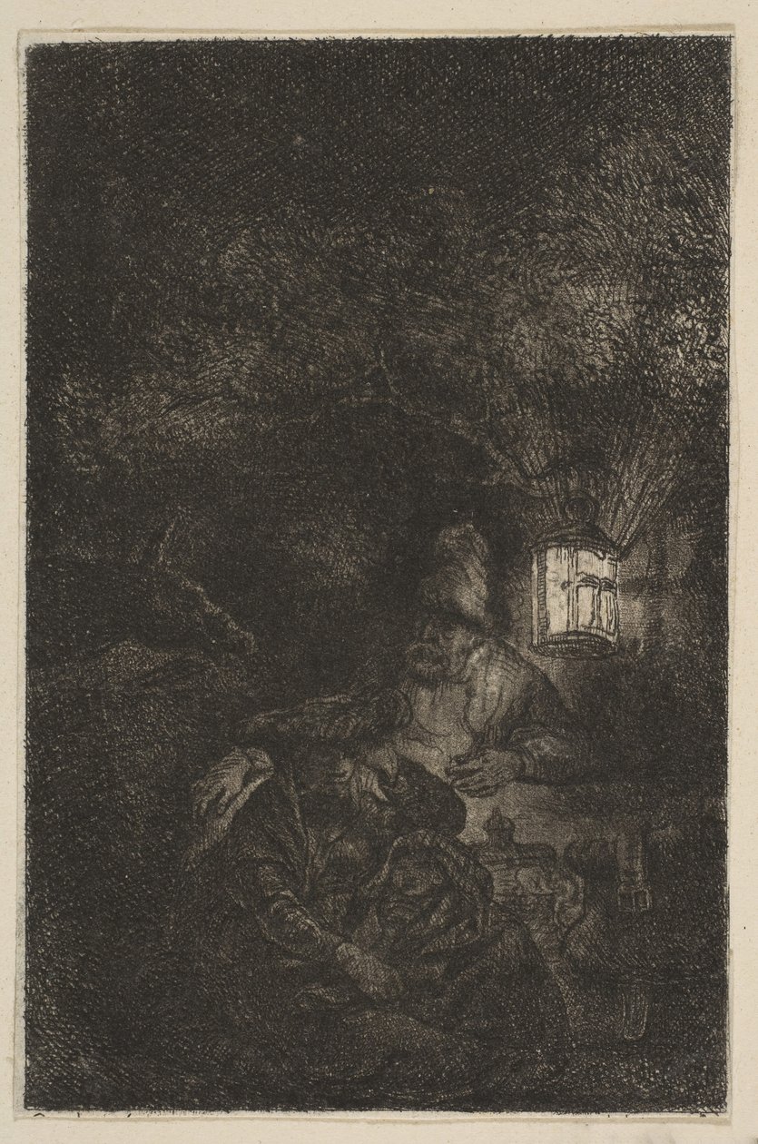 The Rest on the Flight into Egypt: A Night Piece omvendt kopi, slutningen af det 18.-midten af det 19. århundrede. af Francesco Novelli