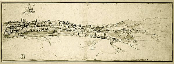 Udsigt over Rom (pen og blæk og vask på papir) af Francesco Panini