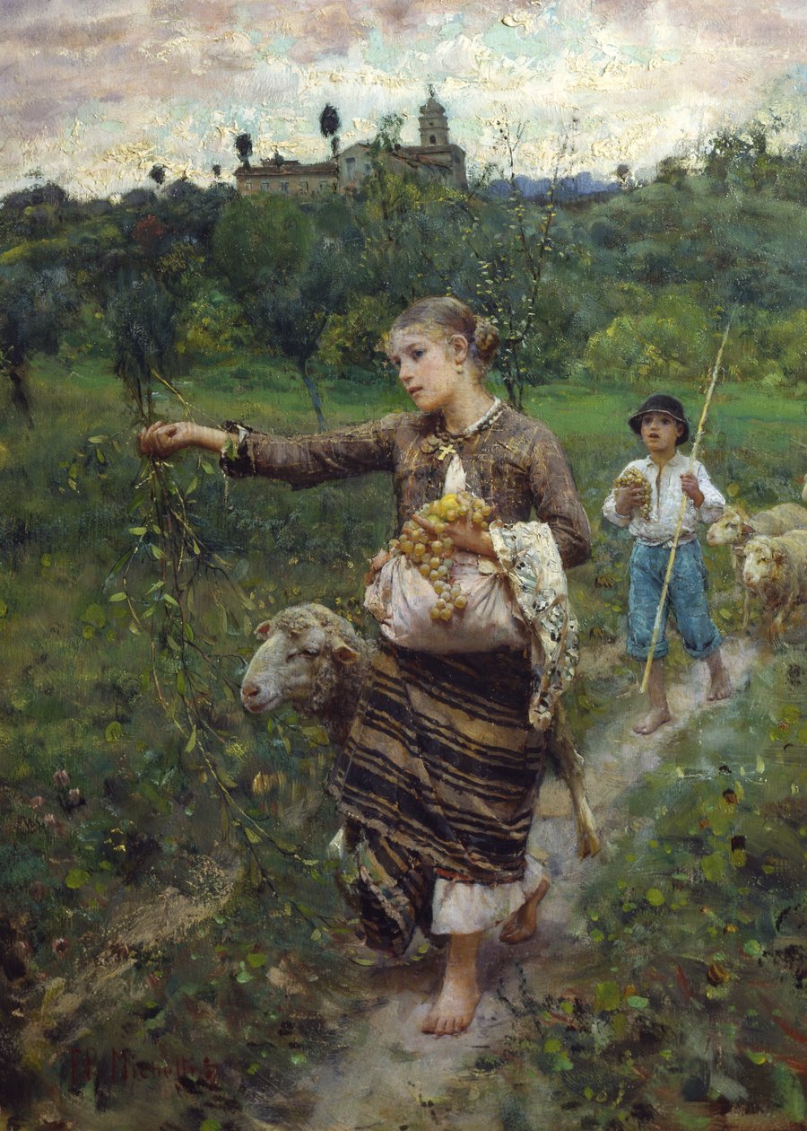 Hyrdinden (olie på lærred) af Francesco Paolo Michetti