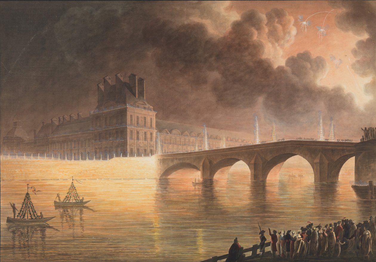 Fest for generel fred givet i Paris den 18. Brumaire. Kongebroen, 1801-2 af Francesco Piranesi