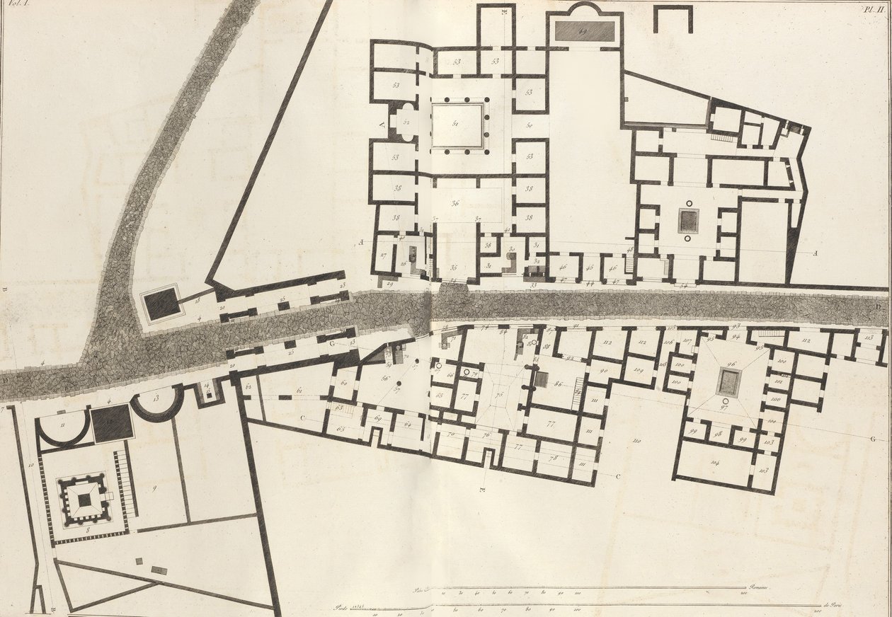 Stor plan over indgangen til byen Pompeji og dens omkringliggende bygninger, fra Ant..., 1804. af Francesco Piranesi