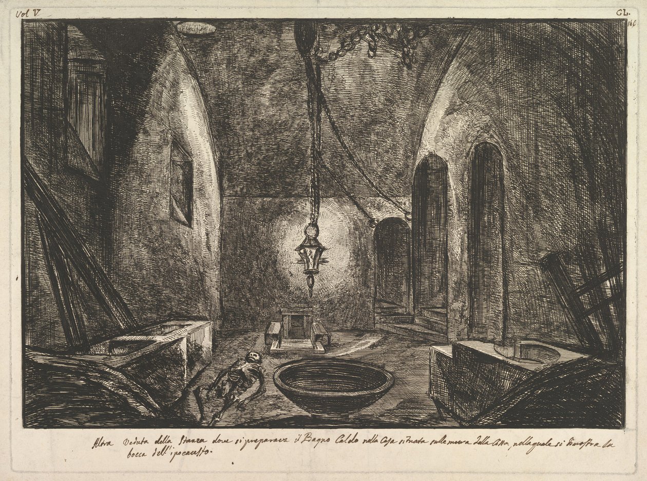 Udsigt over Pompeji En anden udsigt over rummet, hvor Bogno Caldo blev forberedt. . . .n.d. af Francesco Piranesi