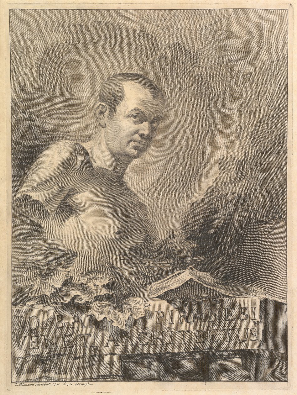 Portræt af G.B. Piranesi i efterligning af en antik buste, fra Opere vari di Architettur ..., 1750. af Francesco Polanzani