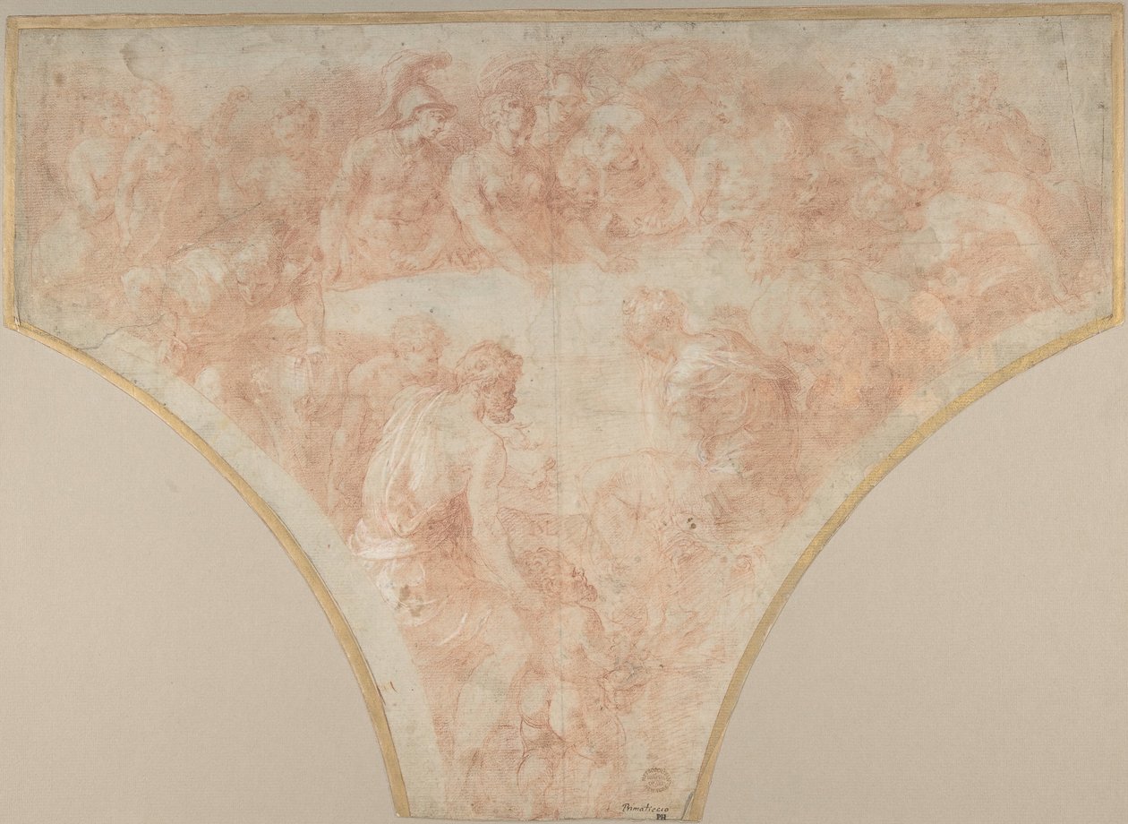 Splidens æble kastet af Eris ved ægteskabet mellem Peleus og Thetis: Study for Fresco..., 1504-70. af Francesco Primaticcio