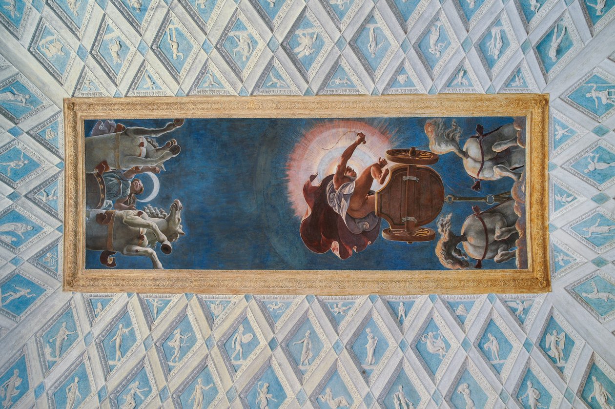 Solens og Månens kammer (Camera del Sole e della Luna): Solens og Månens vogne drevet af Diana og Apollo af Francesco Primaticcio