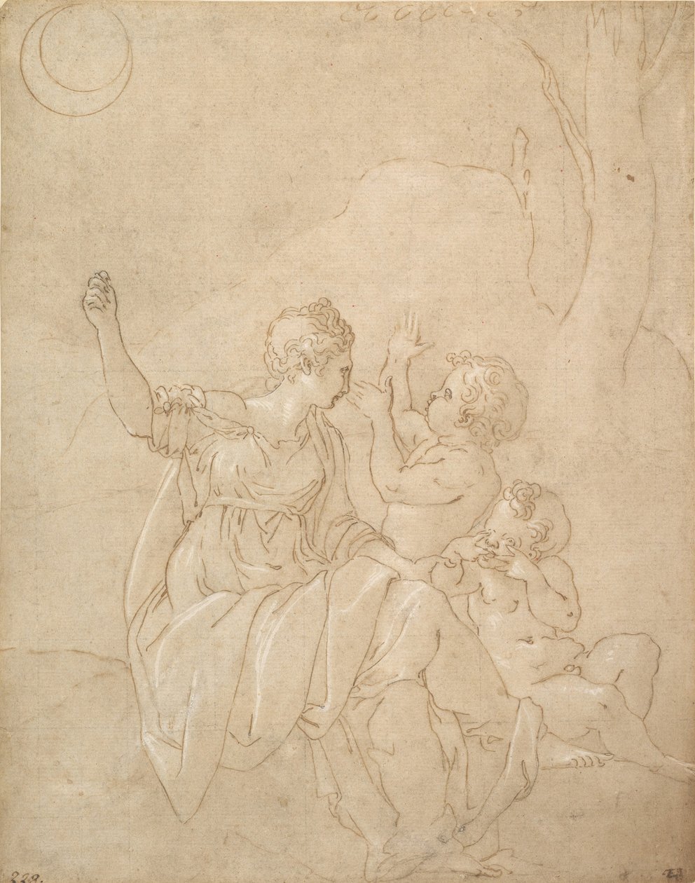 Klassisk kvindefigur Diana eller Venus med to spædbørn, ca. 1539-42. af Francesco Primaticcio