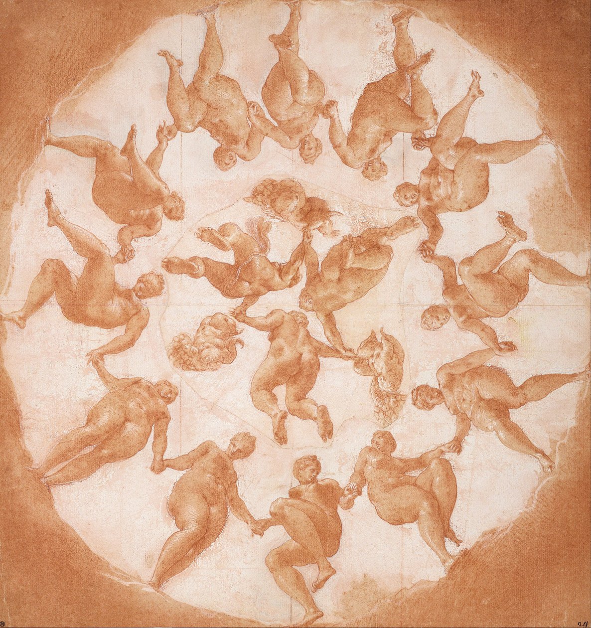 Timedans og tre putti med overflødighedshorn af Francesco Primaticcio