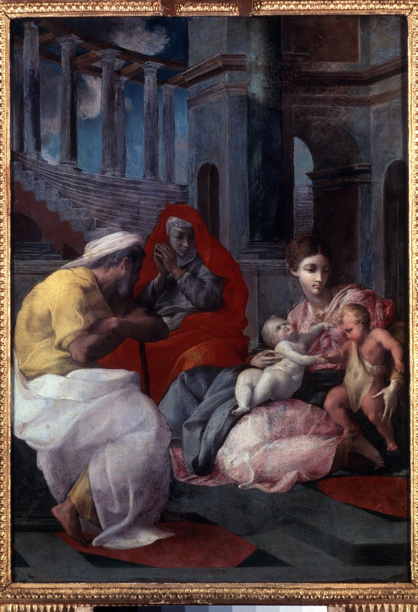 ""Den hellige familie med Johannes Døberen og Saint Elizabeth"" (Den hellige familie med Johannes Døberen og Saint Elizabeth) Maleri af Francesco Primaticcio, kendt som Le Primatice (1504 - 1570) af Francesco Primaticcio