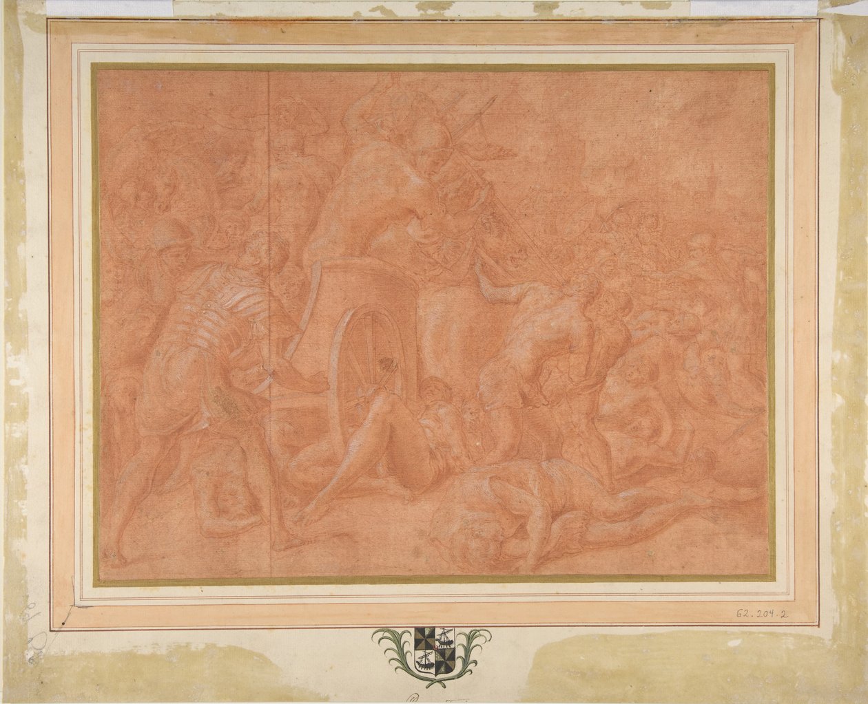 Ulysses og hans ledsagere kæmper mod cikonerne før byen Ismaros, studie..., 1555-60. af Francesco Primaticcio