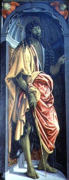 Johannes Døberen, sidepanel fra Sakramenternes Tabernakel, ca. 1484-6 (tempera på panel) (detalje fra 94757) af Francesco and Raffaello Botticini