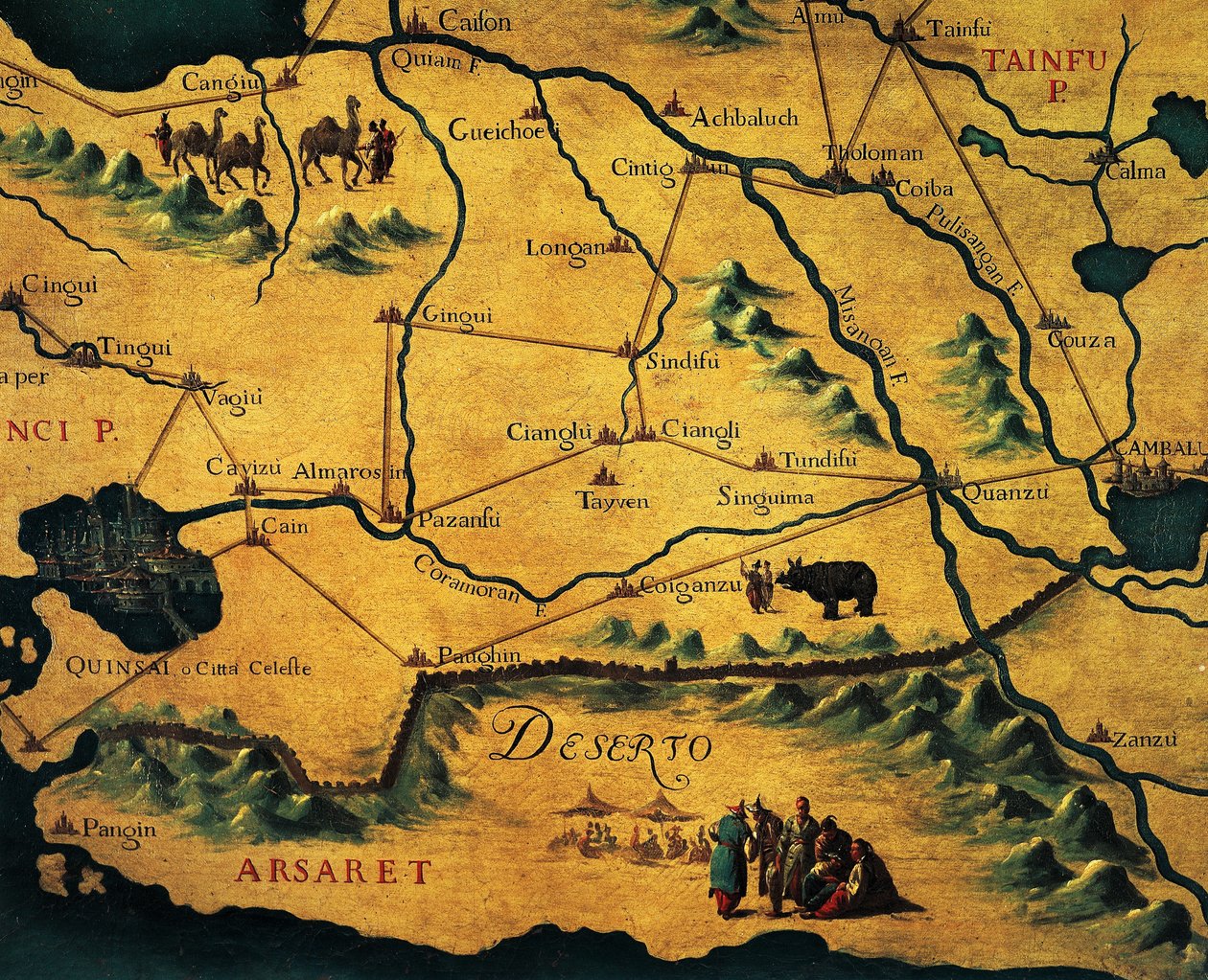Marco Polos rute gennem østlige ørkener, kort over Tartar af Francesco and Ramusio Giovan Battista Grisellini