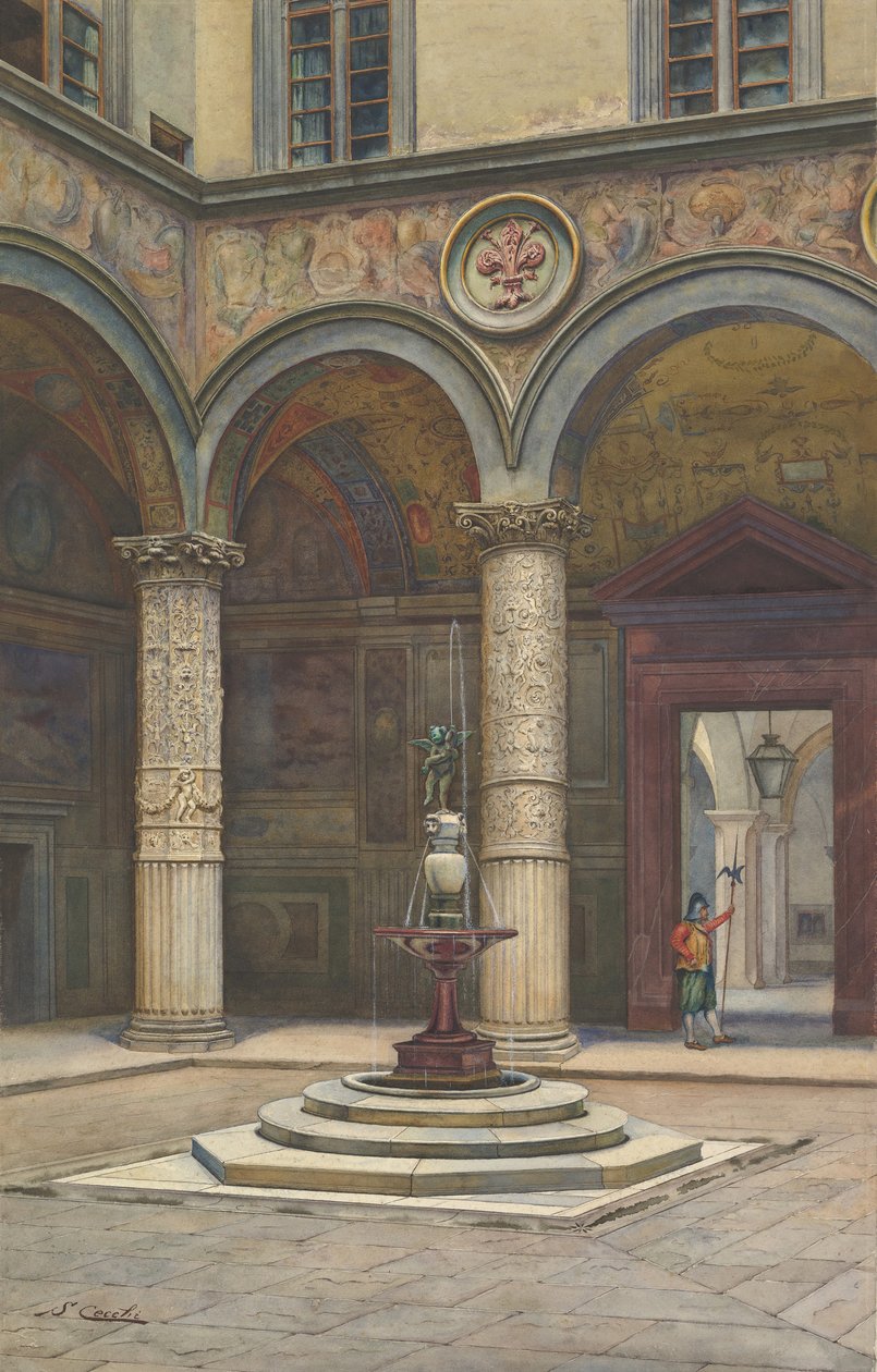 Gården til Palazzo Vecchio, Firenze, 1800-tallet. af Francesco Salviati