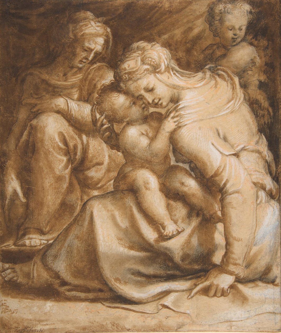 Jomfru og barn med Sankt Anne og Johannes Døberen, ca. 1550. af Francesco Salviati