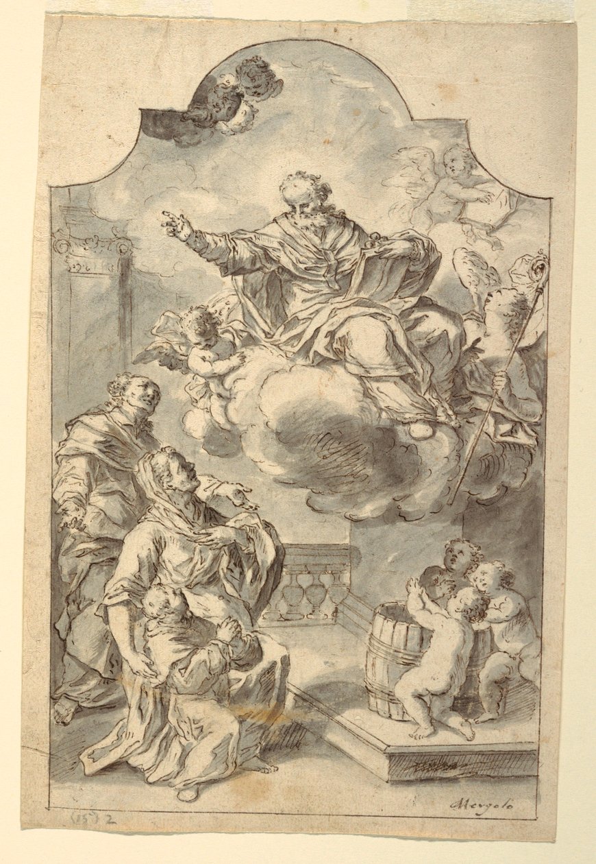 Tegning, Et votivbillede af en dreng, som hans forældre har givet til Sankt Nikolaus af Bari, slutningen af det 18. århundrede af Francesco Saverio Mergolo