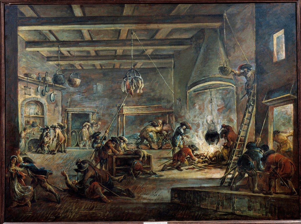 Plyndre en gård. Maleri af Francesco Simonini (1686-1753) udført efter Jacques Callot af Francesco Simonini