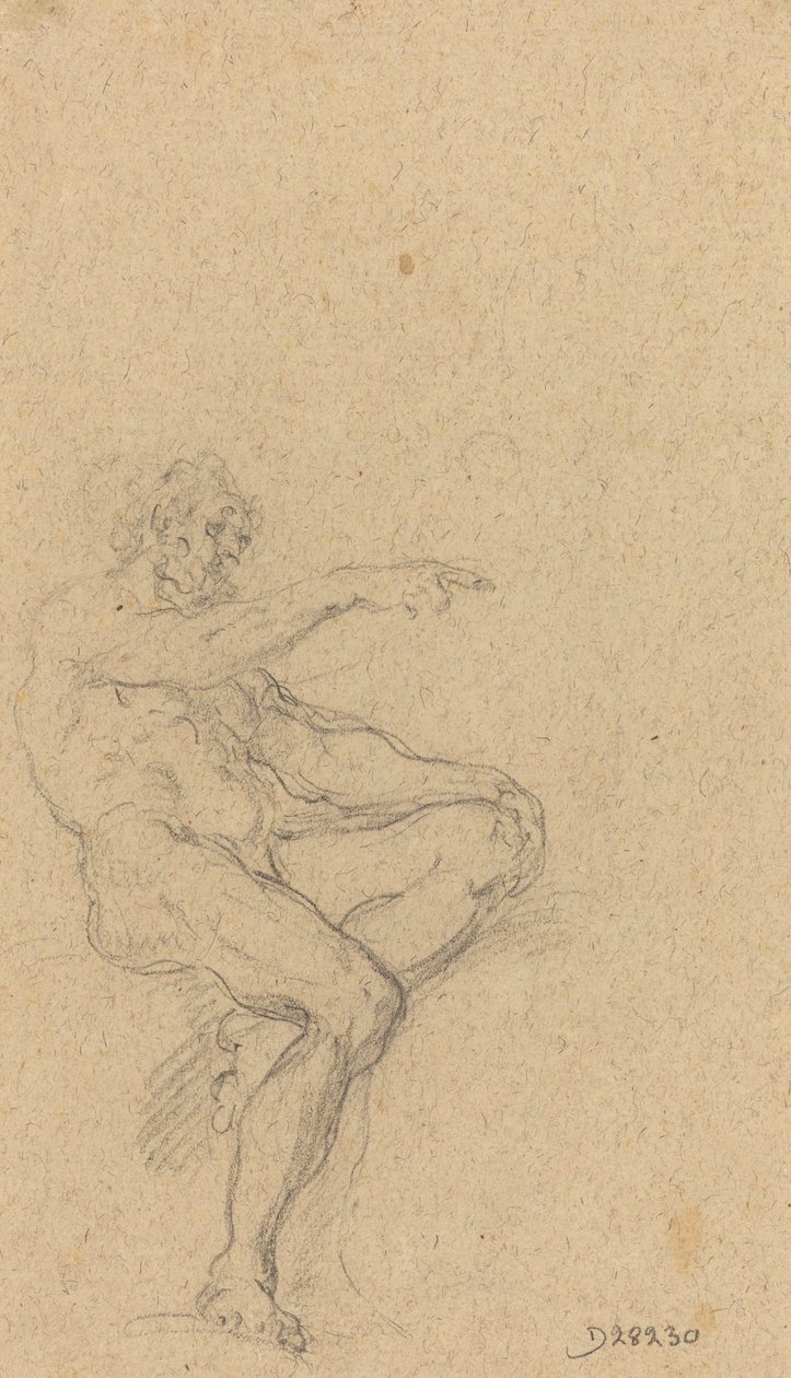 En siddende nøgen mand, der peger til højre af Francesco Solimena