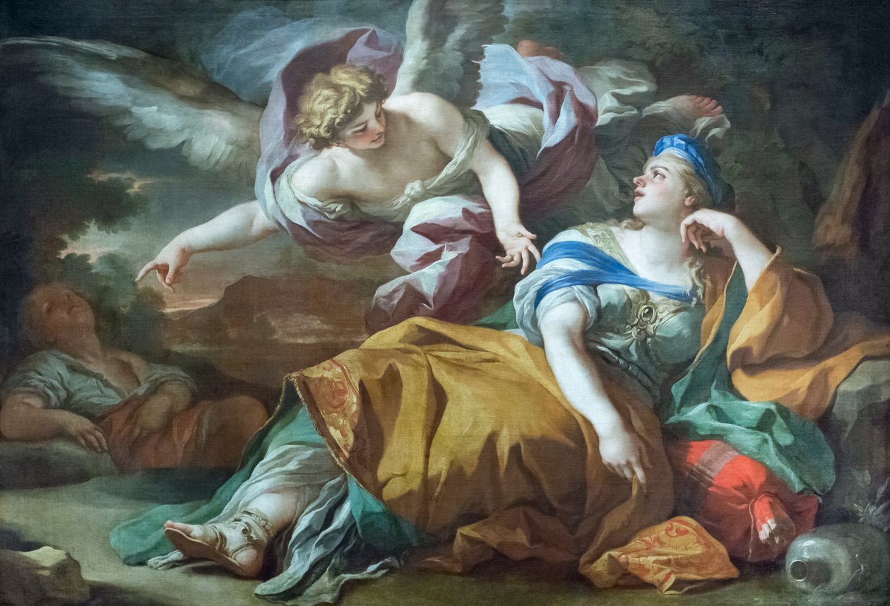 Hagar og Ismael i ørkenen trøstet af en engel af Francesco Solimena