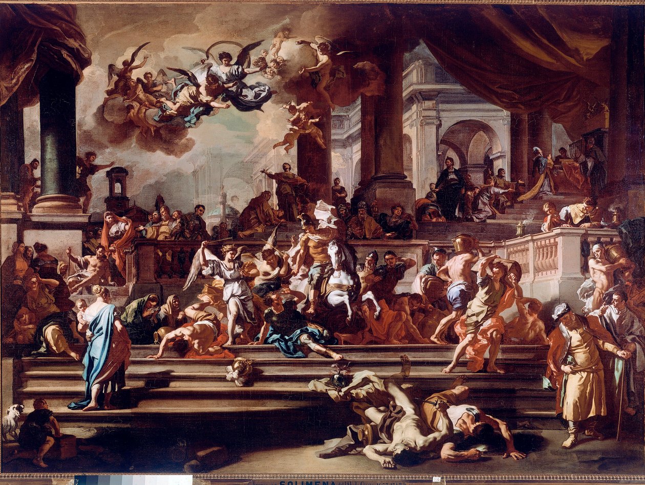 Heliodore (Heliodoros) Englenes jagt på templet Maleri af Francesco Solimena dit l