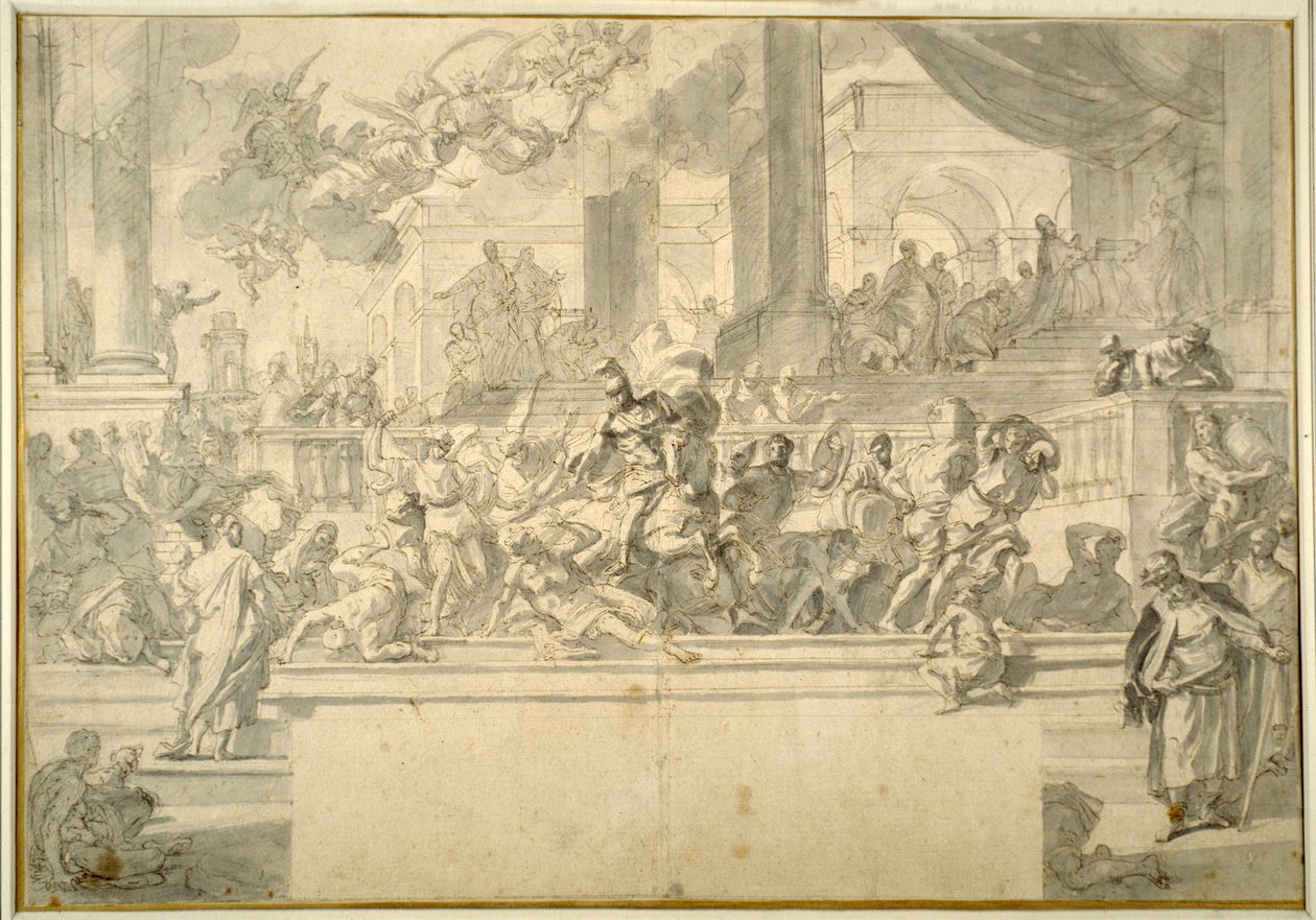 Heliodorus drevet fra templet (pen og blæk med vask over kridt på papir) af Francesco Solimena