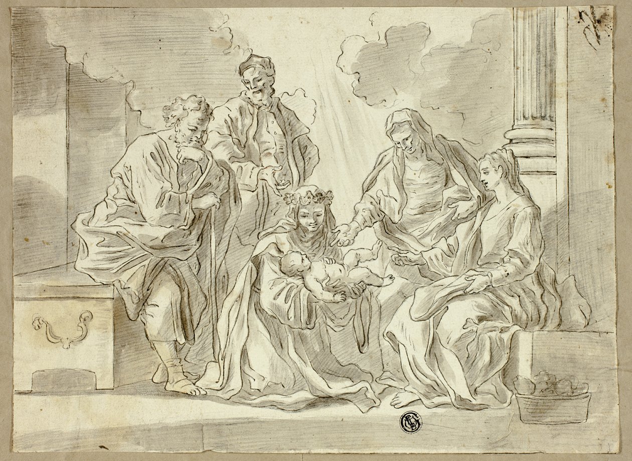 Den hellige familie med helgener af Francesco Solimena