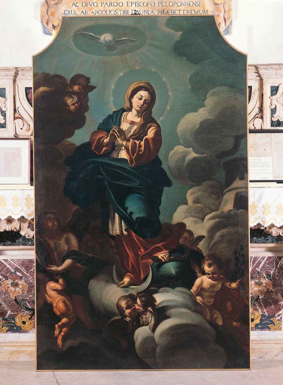 Den ubesmittede undfangelse, maleri på lærred tilskrevet Francesco Solimena (1657-1747), katedralen San Pardo, Larino, Molise, Italien af Francesco Solimena