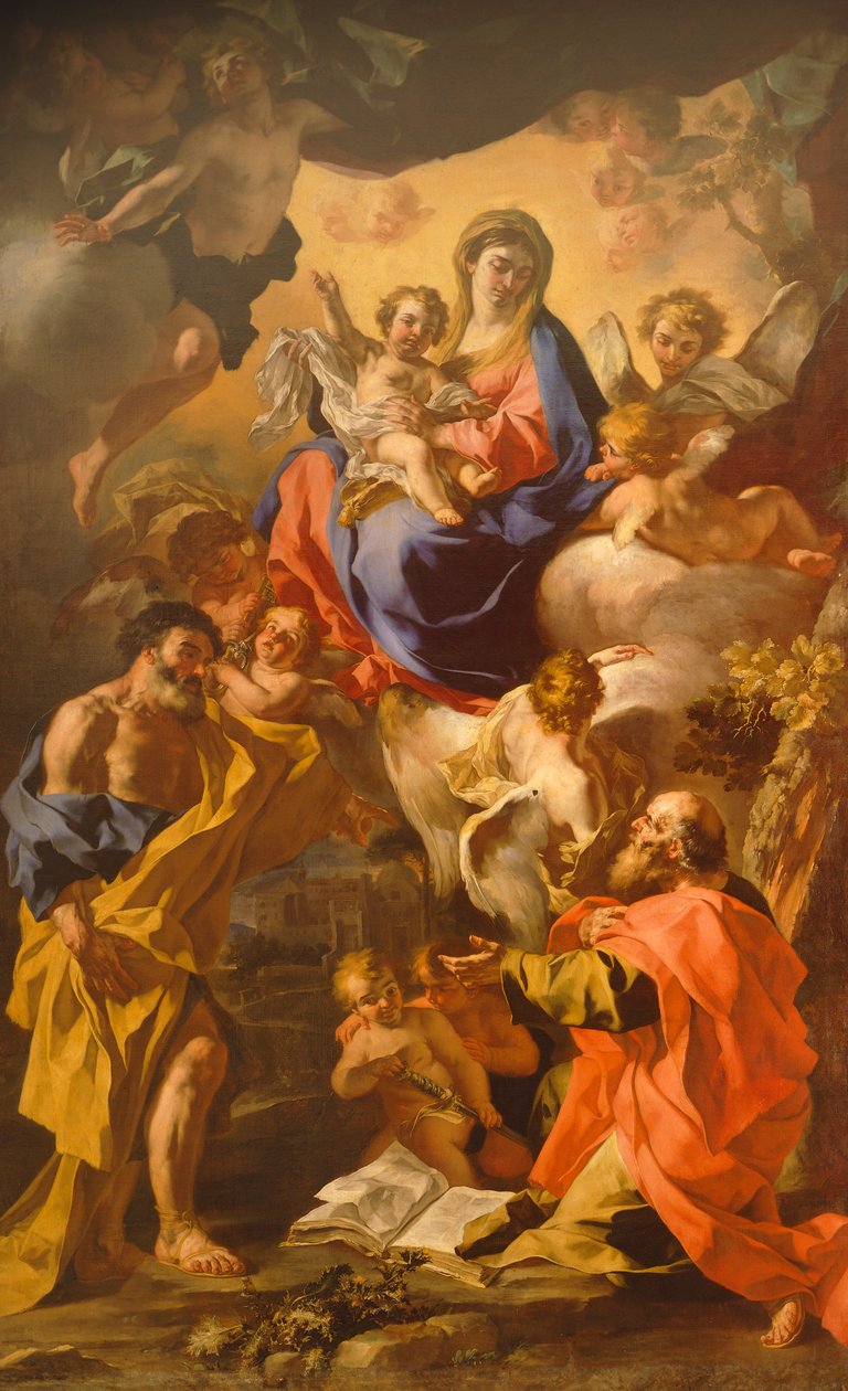 Madonna og barn mellem Sankt Peter og Sankt Paul af Francesco Solimena (1657-1747) af Francesco Solimena
