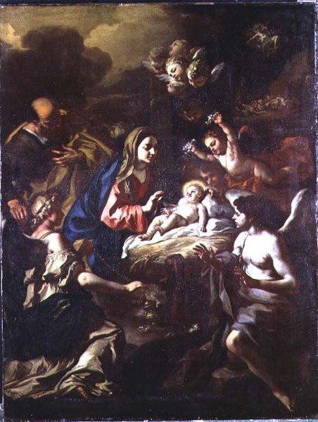 Fødsel med tilbedende engle og bebudelse til hyrderne af Francesco Solimena