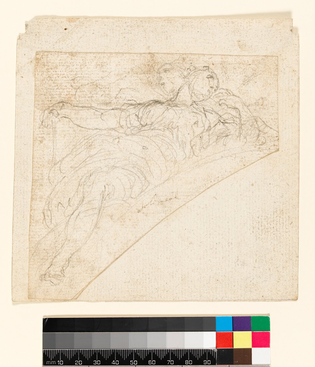 Recto: Studie til en kvindeskikkelse i en spandrel. Verso: Tegning på bagsiden af papiret, før 1747 af Francesco Solimena
