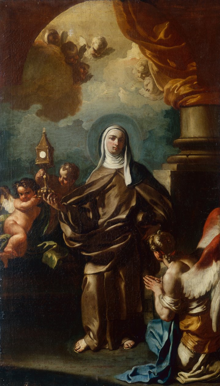Saint Clare med en engel (olie) af Francesco Solimena