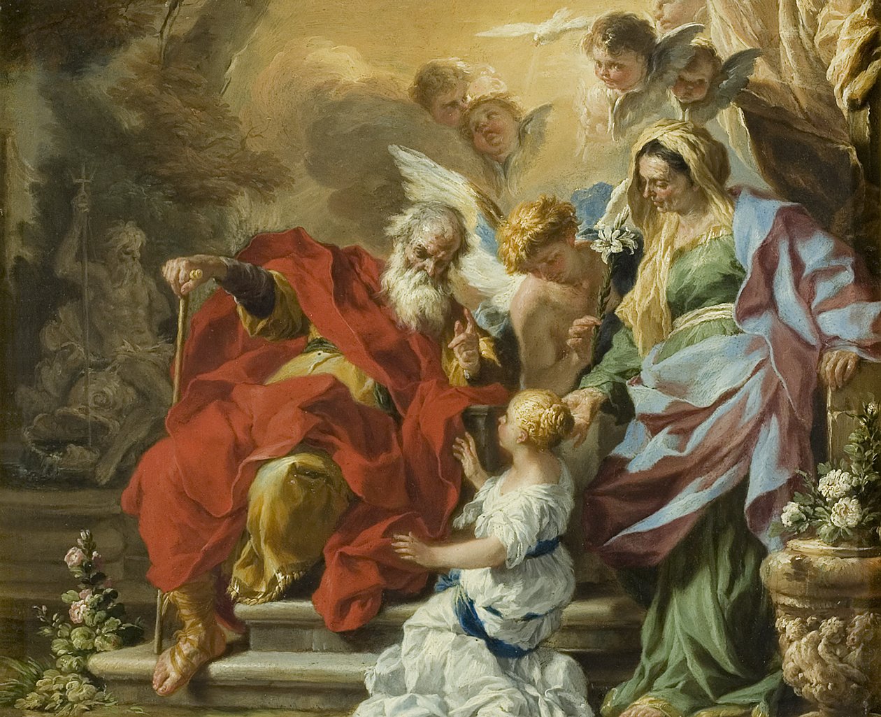 Jomfruens uddannelse, ca.1680 (olie på kobber) af Francesco Solimena