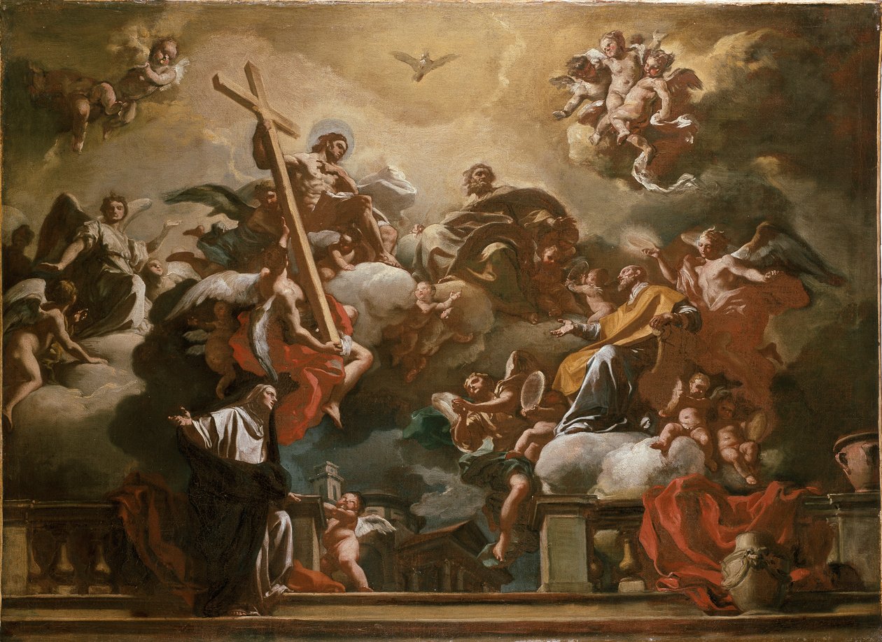 Den hellige treenighed med den hellige Philip Neri i herlighed, c1727-1730 af Francesco Solimena