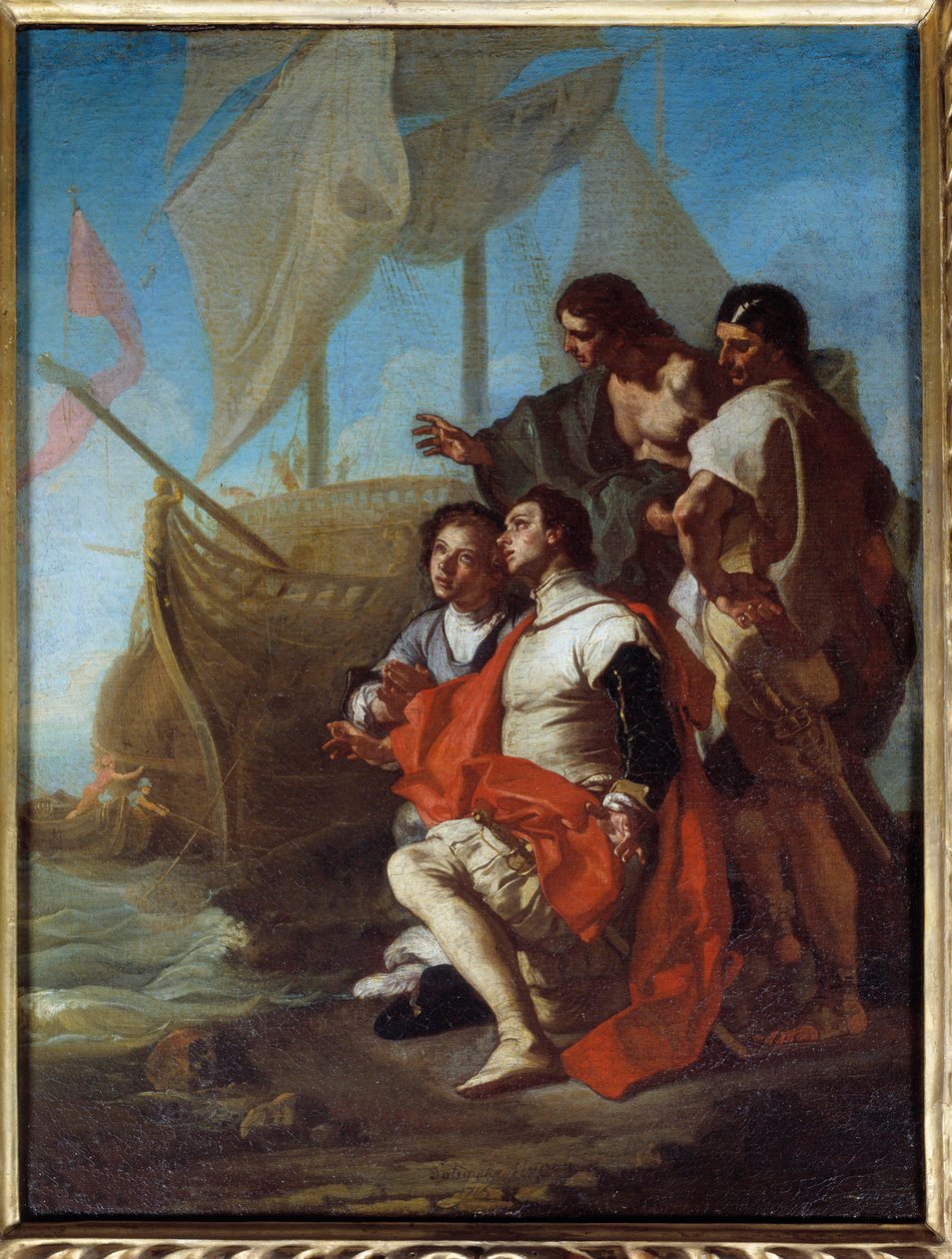 Ankomsten af opdagelsesrejsende Christopher Columbus (1451-1506) til Amerika Maleri af Francesco Solimena dit l