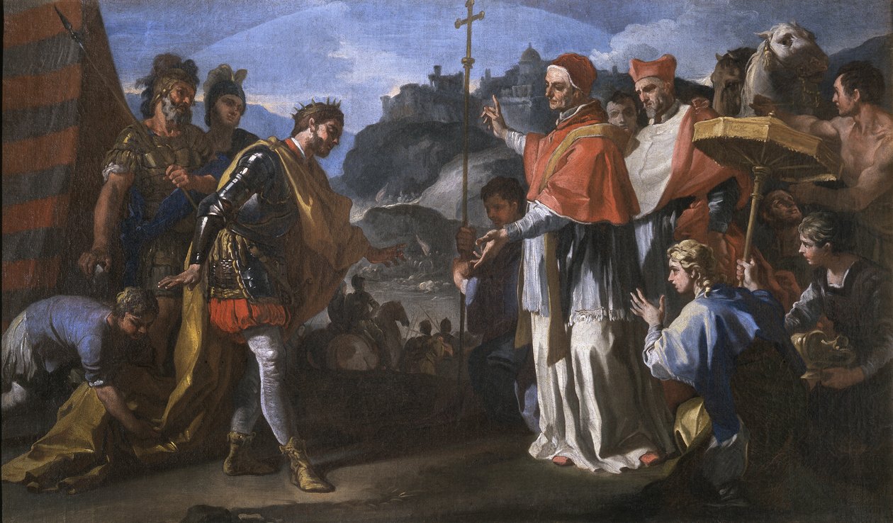 Mødet mellem Kong Ratchis af Longobarderne og pave Zacharias under belejringen af Perugia af Francesco Solimena
