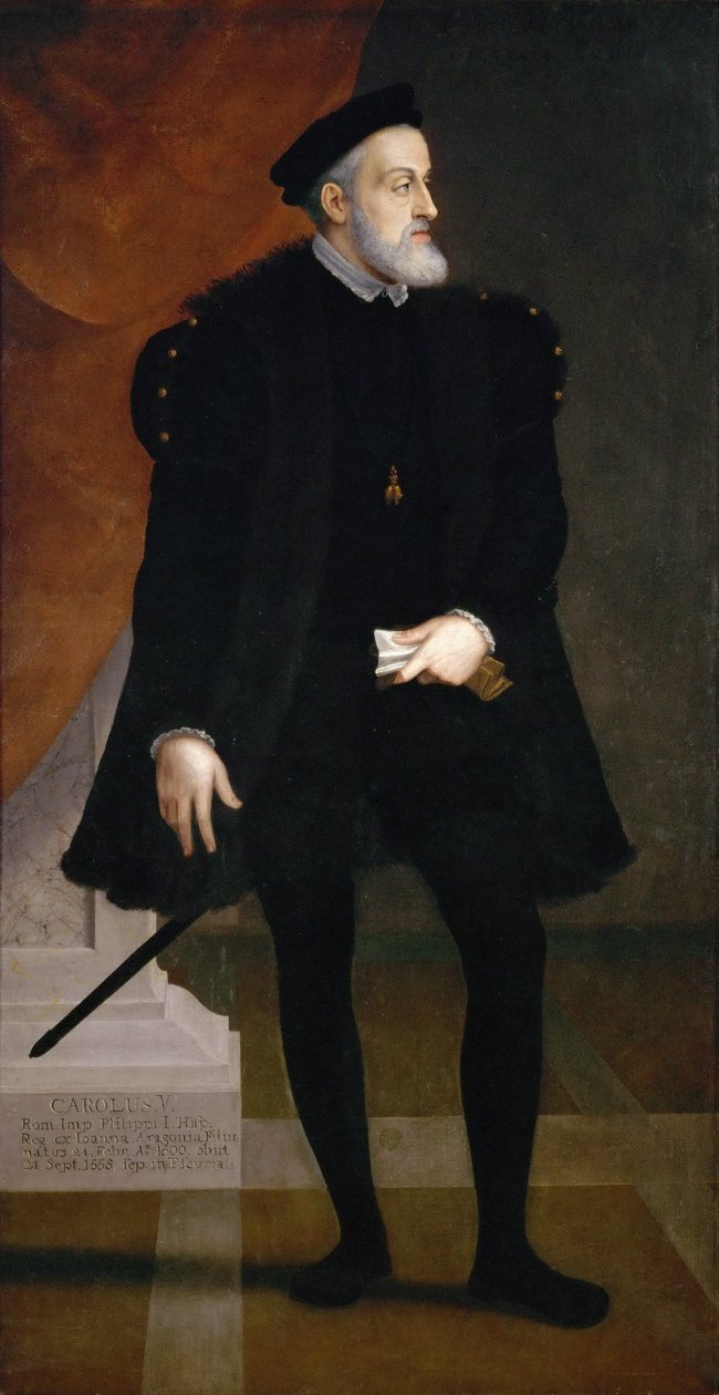 Portræt af kejser Karl V (1500-1558) - Francesco Terzio (Terzi) (ca. 1523-1591). Olie på lærred, ca. 1550. Mål : 204x108 cm. Kunsthistorisk Museum, Vienne af Francesco Terzio