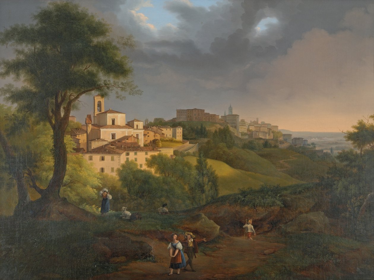 Udsigt over Borgo, Canale i Bergamo af Francesco Trecourt