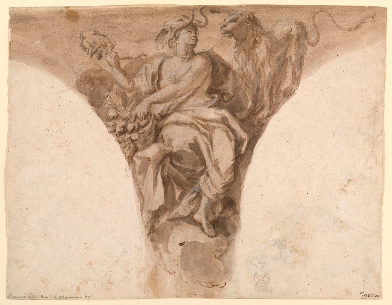 Tegning, Afrika, Design til en pendel i dåbsvestibulen i Peterskirken, Rom, 1713-26 af Francesco Trevisani