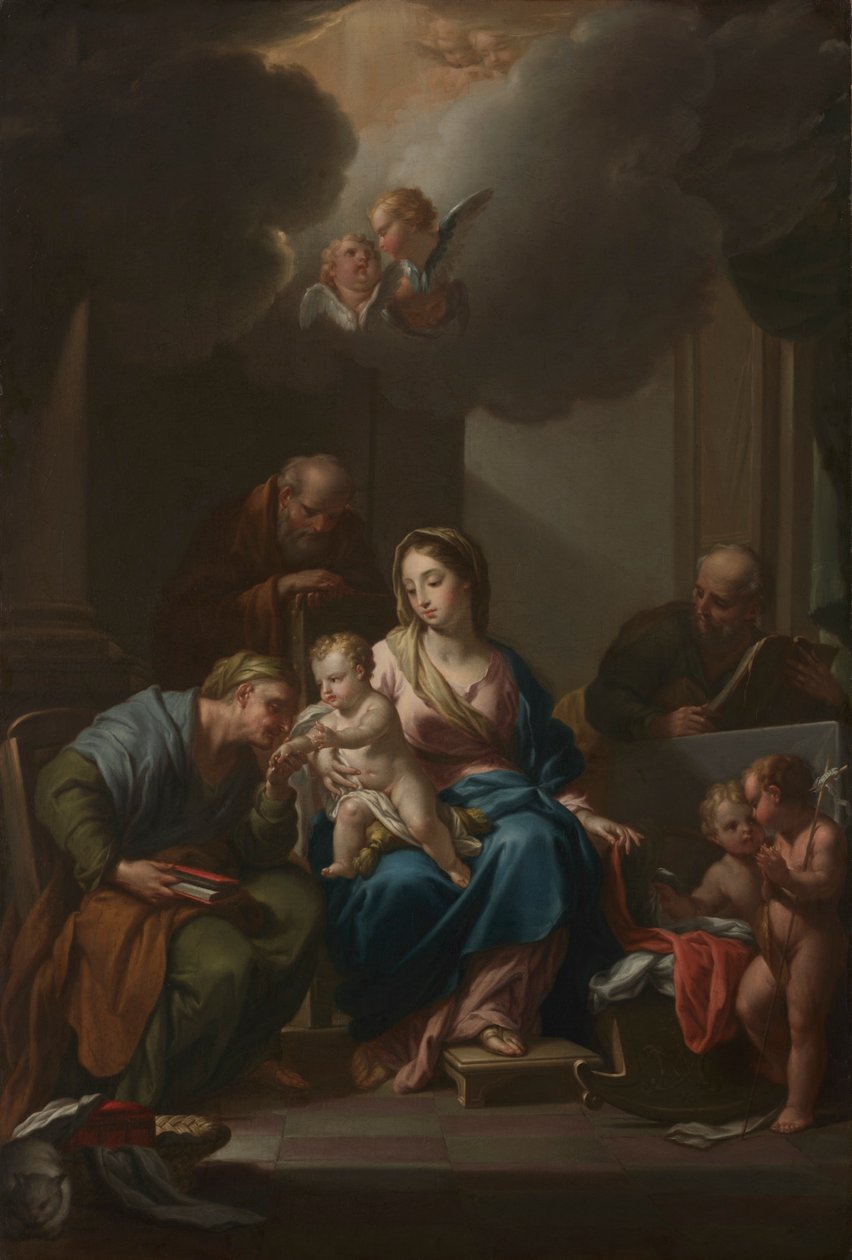 Præsentationsskitse for den hellige familie med de hellige Anne, Joachim og Johannes Døberen..., ca. 172 af Francesco Trevisani
