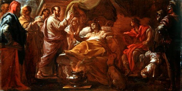 Studie for St. Matthew Resuscitating the Son of the King of Etiopia (olie på lærred) af Francesco Trevisani
