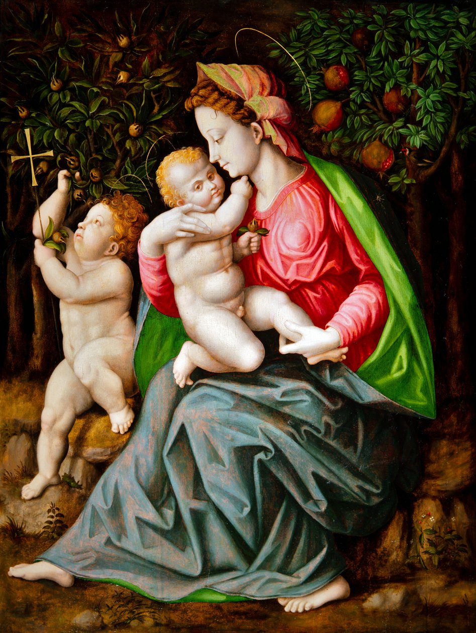 Jomfruen og barnet med Johannesbarnet af Francesco Ubertini Il Bacchiacca