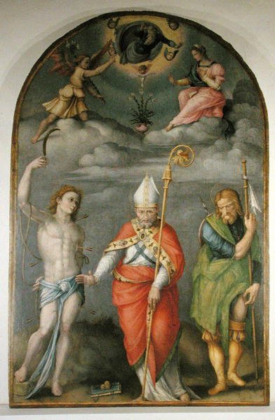 Bebudelsen med helgener (olie på lærred) af Francesco Ubertini Verdi Bachiacca