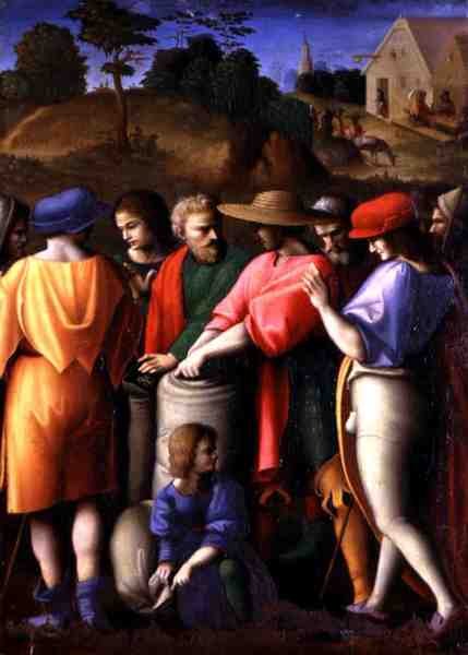Jagten på det stjålne bæger, fra "The Stories of Giuseppe Ebreo" (tempera på panel) af Francesco Ubertini Verdi Bachiacca