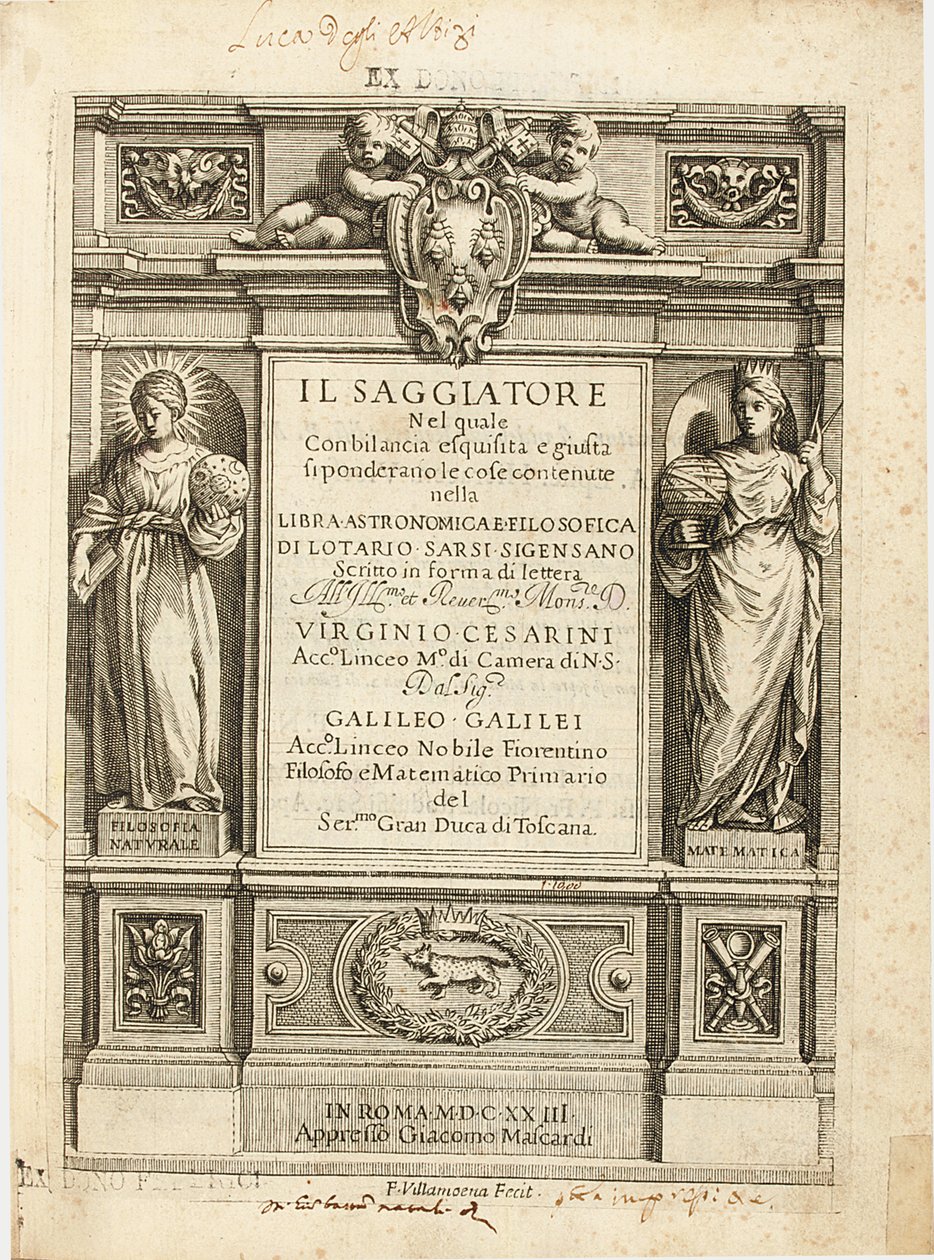 Frontispice af "The Assayer" af Galileo Galilei, 1623 af Francesco Villamena