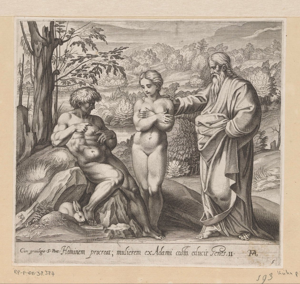 Gud skaber mand og kvinde Malerier i Raphaels Loggia (serietitel) La Sacra Genesi (serietitel) af Francesco Villamena