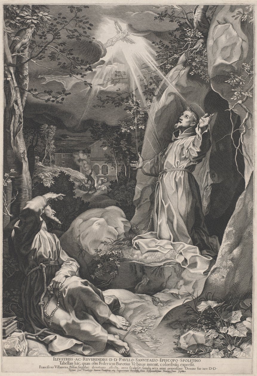 Saint Francis modtager Stigmata af Francesco Villamena, after Federico Barocci