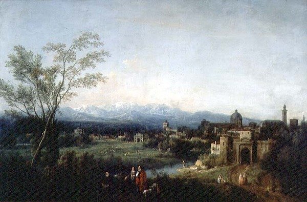 Fantastisk landskab, Vicenza (olie på lærred) af Francesco Zuccarelli