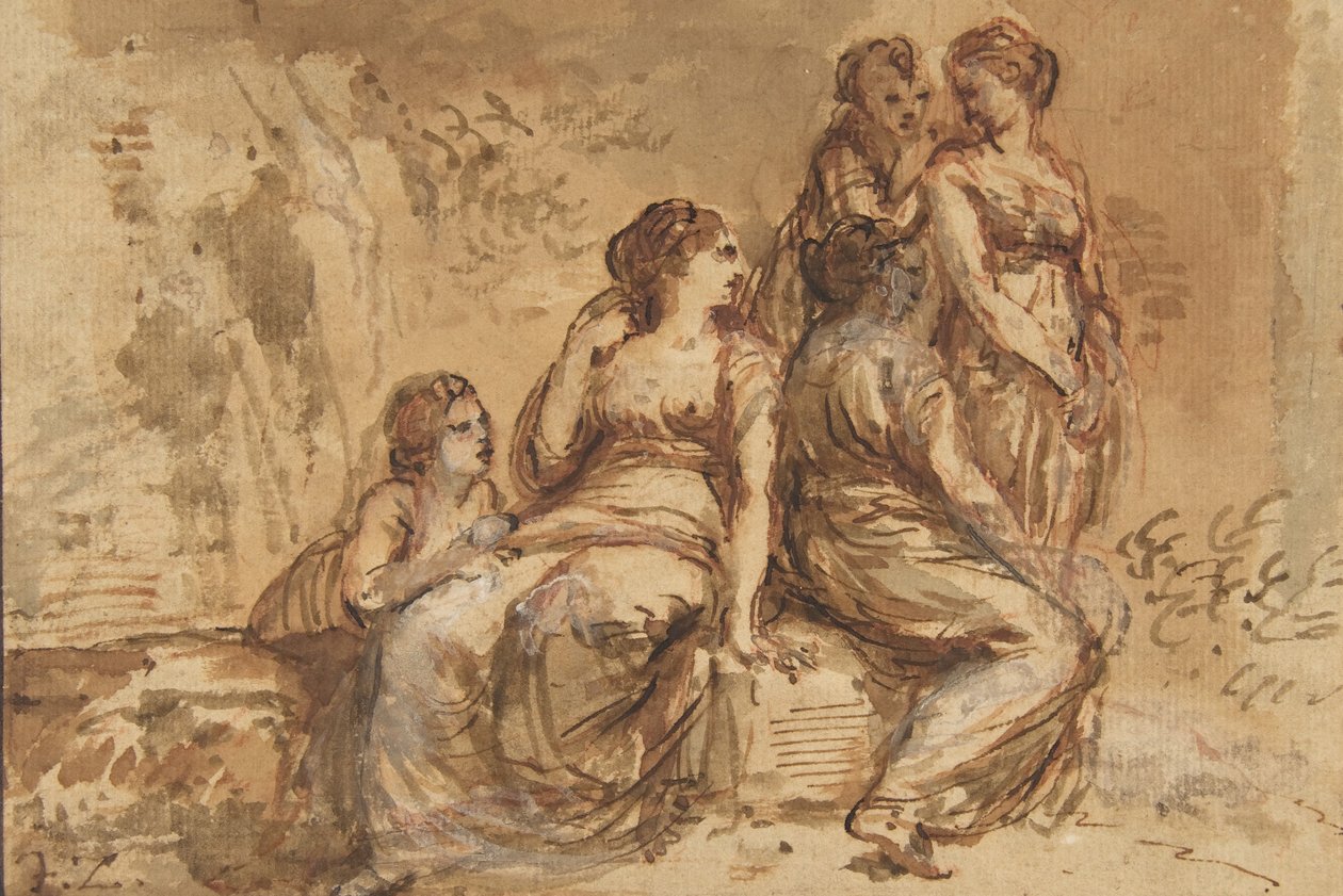 Fem unge kvinder i et landskab, 1702-88. af Francesco Zuccarelli