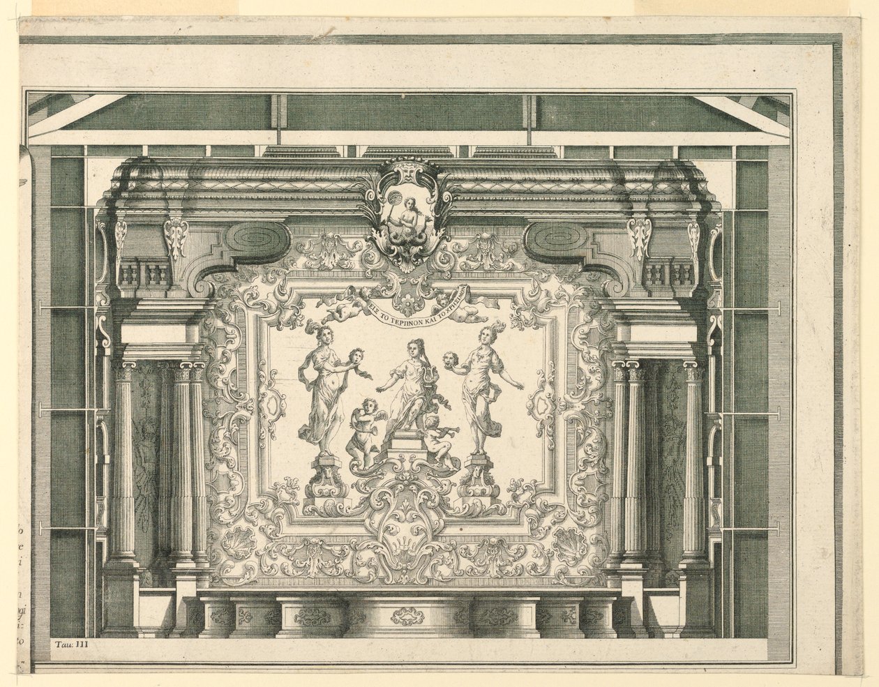Tværsnit, Proscenium og gardin, Teatro Filarmonico, Verona af Francesco Zucchi