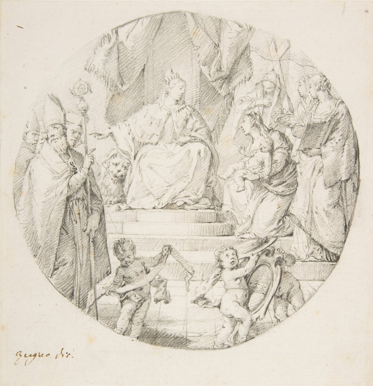 Adel præsenterer et spædbarn til Venedig, 1709-87. af Francesco Zugno