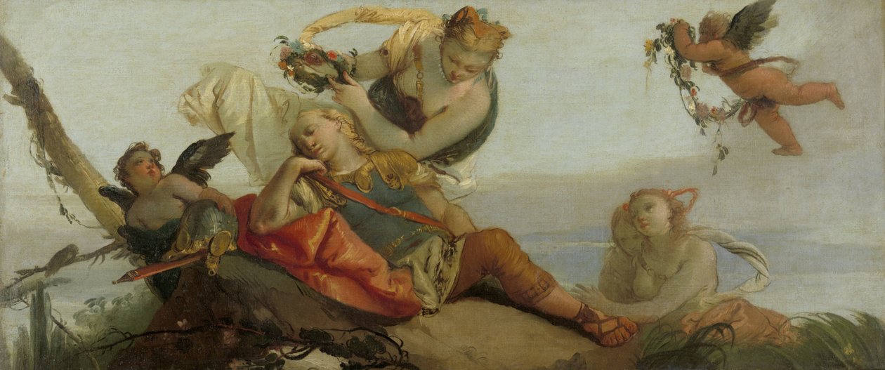 The Sleeping Rinaldo Crowned with Flowers af Armida (tidligere med titlen Sleeping Mars) af Francesco Zugno
