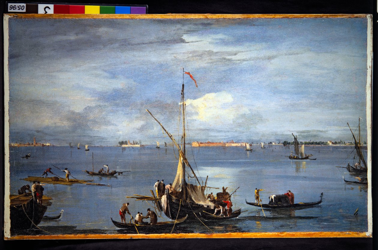 En udsigt i den venetianske lagune af Francesco and/or Gian Antonio (1699 1761) Guardi